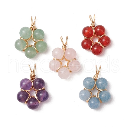 Natural Rose Quartz/Amethyst/Carnelian/Green Aventurine/Quartz Round Beaded Pendants PALLOY-JF03468-1