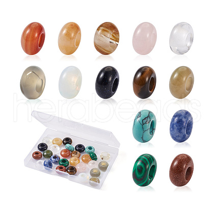 28Pcs 14 Style Natural & Synthetic Mixed Gemstone European Large Hole Beads G-TA0001-37-1