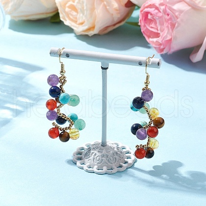 Spiral Natural & Synthetic Mixed Stone Dangle Earrings EJEW-TA00634-1