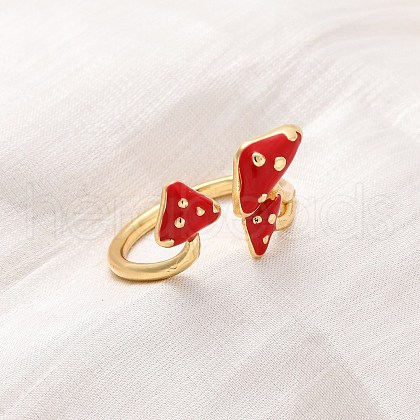 Brass Enamel Open Cuff Rings for Women RJEW-U057-24G-1