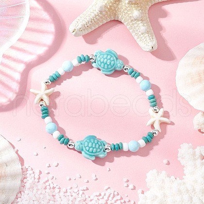 Synthetic Turquoise & Porcelain & Dyed Natural Howlite Beads Stretch Bracelets for Women BJEW-JB11793-03-1