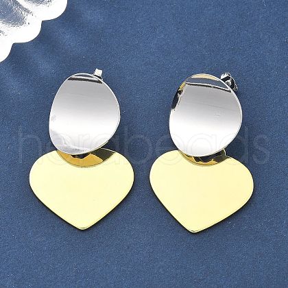 Two Tone Heart Brass Dangle Stud Earrings for Women EJEW-U057-02GP-B-1