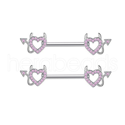 304 Stainless Steel Pink Cubic Zirconia Nipple Rings WGE5BE3-09-1