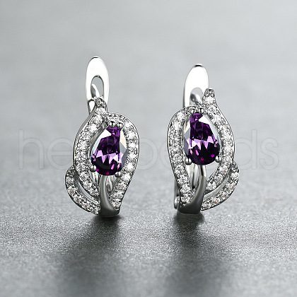 Brass Micro Pave Cubic Zirconia Hoop Earrings WG7D53C-08-1