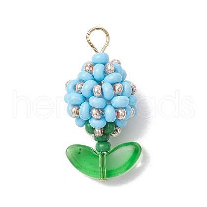 Glass Seed Beaded Flower Bud Pendants PALLOY-MZ00760-02-1
