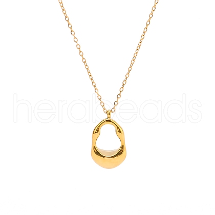 Stainless Steel Hollow 3D Oval Pendant Necklaces for Women PW-WG95EAB-01-1