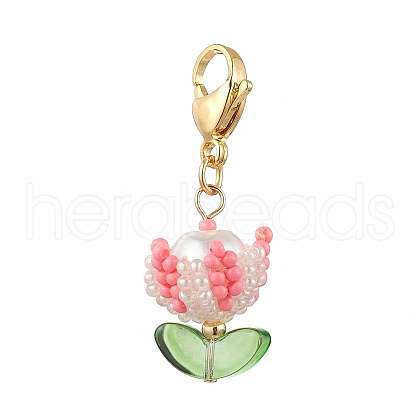 Flower Glass Seed Beaded Pendant Decorations HJEW-MZ00163-05-1