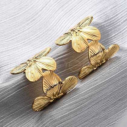 Flower with C-Shaped 304 Stainless Steel Stud Earrings for Women EJEW-A131-01B-G-1