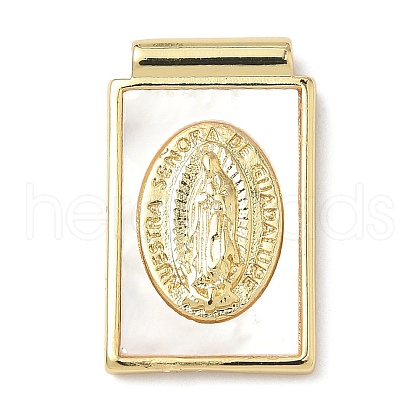 Brass Pave Natural White Shell Religion Rectangle Pendants KK-Q068-32A-G-1