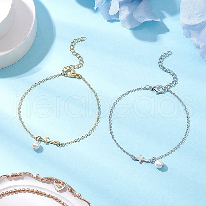 2Pcs 2 Colors Brass Cable Chain Bracelets BJEW-JB11598-1