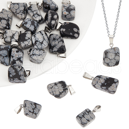 Beebeecraft 20Pcs Natural Snowflake Obsidian Pendants G-BBC0001-50A-1