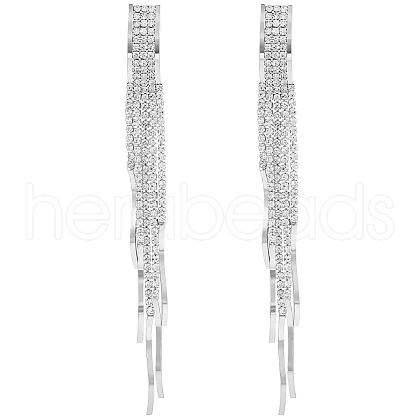Boho Tassel Chandelier Earrings Cubic Zirconia Long Earrings Crystal Dangling Earrings Long Drop Chain Earrings Long Rhinestone Tassel Earrings for Women JE1070B-1
