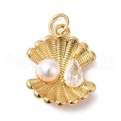 Rack Plating Brass Glass Imitation Pearl Pendants KK-B092-01G-1