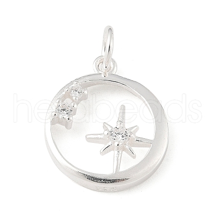 925 Sterling Silver Pave Clear Cubic Zirconia Ring with Star Pendants STER-R013-10S-1
