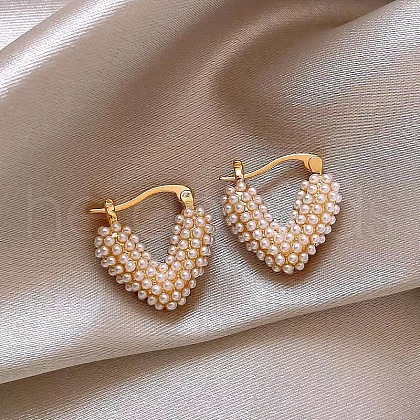 Heart Zinc Alloy Plastic Imitation Pearl Hoop Earrings FS-WGA8358-01-1