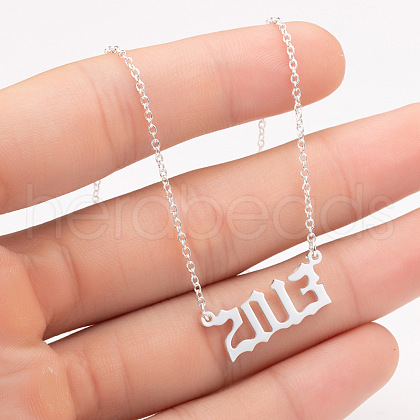 2013 Birth Year Number 201 Stainless Steel Pendant Cable Chain Necklaces FS-WGB5F08-55-1