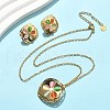 304 Stainless Steel Cat Eye Flower Pendant Necklaces & Stud Earrings Sets for Women SJEW-B020-04G-1