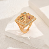 Brass Micro Pave Cubie Zirconia Geometric Hollow Adjustable Finger Rings for Women DH2943-3-1