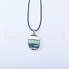 Oval Alloy Pave Natural Mixed Shell Pendant Necklaces FS-WGA0329-01-2