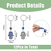 DICOSMETIC 12Pcs Hamsa Hand with Evil Eye Alloy Rhinestones Keychains KEYC-DC0001-25-2