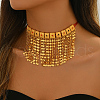 Vintage Brass Geometric Tassel Pendant Statement Bib Necklaces for Women Wedding Party JI8028-1