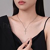 Brass Pave Clear Cubic Zirconia Rose Flower Wrapped Cross Pendant Necklaces for Women FS-WGBC38F-01-4