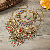 Alloy with Synthetic Turquoise Teardrop Tassel Pendant Necklaces & Dangle Earrings & Charm Bracelets Sets FS-WG69A95-01-1