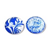 Blue and White Floral Printed Glass Cabochons GGLA-A002-18mm-XX-2