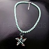 Beach Starfish Glass Pendant Cat Eye Round Beaded Necklaces for Women FS-WG4E63B-01-2