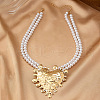 Heart Alloy Pendant Plastic Imitation Pearl Round Beaded Double Layer Necklaces for Women FS-WGB7F0A-01-3