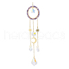 Natural Amethyst Woven Net/Web with Feather Window Hanging Suncatchers HJEW-JM00852-03-1