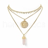 3Pcs 3 Style Natural Rose Quartz Bullet & Alloy Sun Pendant Necklaces Set with Brass Curb Chains for Women NJEW-JN04170-4