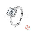Rhodium Plated 925 Sterling Silver Cubic Zirconia Rectangle Finger Ring for Women RJEW-L124-001P-1