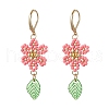 304 Stainless Steel Flower with Leaf Leverback Earrings EJEW-MZ00456-01-2