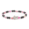 Natural & Synthetic Mixed Gemstone Beaded Stretch Bracelet with Clear Cubic Zirconia Cross for Women BJEW-JB08247-04-1