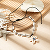 Summer Beach Natural Cowrie Shell Flower with Blue Resin Evil Eye Pendant Adjustable Necklaces for Women FS-WG177B0-01-2