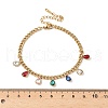 304 Stainless Steel Rhinestone Teardrop Charm Bracelets BJEW-V011-01G-03-2