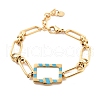 Golden Tone 304 Stainless Steel Enamel Rectangle Link Chain Bracelets for Women BJEW-K249-03G-01-1