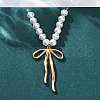 304 Stainless Steel & ABS Imitation Pearl Beaded Bowknot Pendant Necklaces NJEW-R026-27G-3