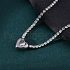 304 Stainless Steel Clear Cubic Zirconia Heart Pendant Necklaces for Women NJEW-Z044-15P-02-3