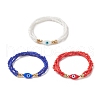 3Pcs 3 Color Evil Eye Lampwork & Glass Seed & Brass Beaded Triple Layer Multi-strand Bracelets Set for Women BJEW-JB09251-1