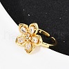 Flower Brass Micro Pave Clear Cubic Zirconia Cuff Rings RJEW-S633-02G-2