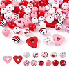  180Pcs 13 Styles Valentine's Day Spray Painted Natural Wood Beads WOOD-TA0002-01-1