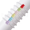 6Pcs 6 Color Acrylic Bear & Imitation Pearl Beaded Stretch Bracelets Set for Children BJEW-JB10047-3