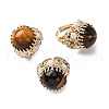 Half Round Natural Tiger Eye Cubic Zirconia Cuff Rings RJEW-M076-01G-03-2