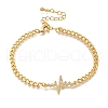 Heartbeat Brass Micro Pave Cubic Zirconia Card Paper Chain Bracelets for Women BJEW-L696-008G-1