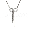 304 Stainless Steel Crystal Rhinestone Double Ring Pendant Rolo Chain Necklaces NJEW-JN05313-2