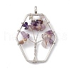 Hexagon Natural Amethyst Copper Wire Wrapped Chip Big Pendants G-E195-03P-1
