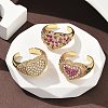 Heart Brass Micro Pave Cubic Zirconia Cuff Rings for Women RJEW-A069-11G-1