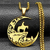 304 Stainless Steel Hollow Cut Cowboy Moon Pendant Necklaces NJEW-H065-26G-1